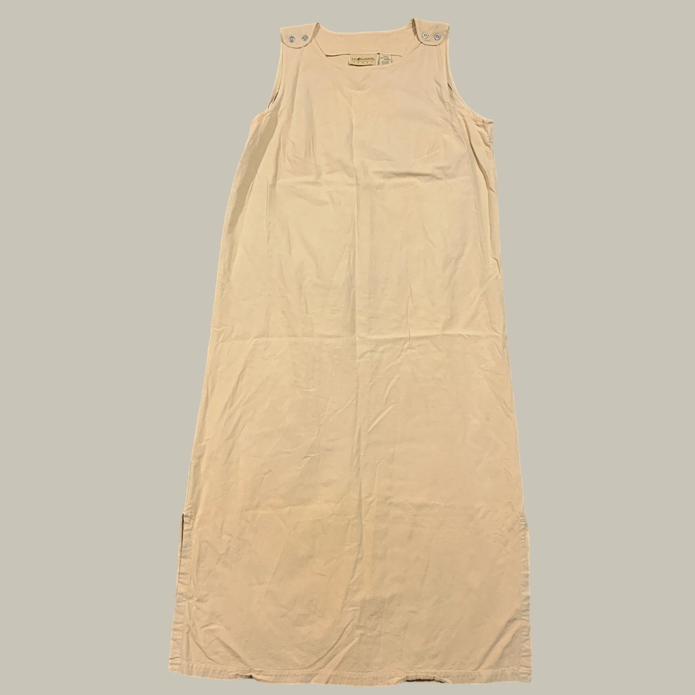 Sag Harbor Sport Maxi Dress Women L Jumper Tan Cotton Shoulder Button Shift Boho
